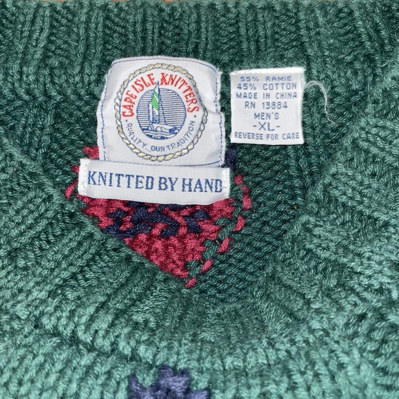Vintage Cape Isle Knitters Crew Neck Hand Knitted Knit Sweater Green‎ Size: XL - Picture 4 of 6